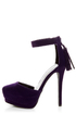 Qupid Tatum 55 Purple Velvet Tassel Pointed Platform Heels