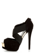 Qupid Tatum 64 Black Banded Peep Toe Platform Heels