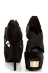 Qupid Tatum 64 Black Banded Peep Toe Platform Heels