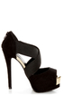 Qupid Tatum 64 Black Banded Peep Toe Platform Heels