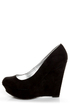 Qupid Worthy 01X Black Suede Platform Wedges