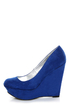 Qupid Worthy 01X Cobalt Blue Suede Platform Wedges