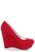 Qupid Worthy 01X Red Suede Platform Wedges