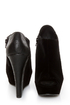 Qupid Worthy 20 Black Velvet Peep Toe Wedge Ankle Boots