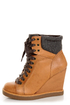 Report Daysha Sand Tan Lace-Up Hiking Wedge Sneakers