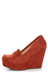 Soda Patio Rust Red Platform Penny Loafer Wedges