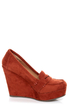 Soda Patio Rust Red Platform Penny Loafer Wedges