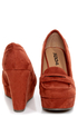 Soda Patio Rust Red Platform Penny Loafer Wedges
