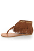 Steve Madden Klingee Cognac Suede Fringe Cuffed Thong Sandals