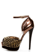 Steve Madden Obstcl-S Black and Bronze Studded Peep Toe Heels