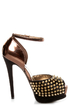 Steve Madden Obstcl-S Black and Bronze Studded Peep Toe Heels
