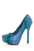 Shoe Republic LA Cheker Blue Glitter Print Platform Pumps