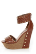 Shoe Republic LA Colly Brown Woven and Studded Platform Wedges
