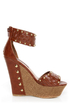 Shoe Republic LA Colly Brown Woven and Studded Platform Wedges