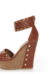 Shoe Republic LA Colly Brown Woven and Studded Platform Wedges