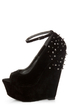 Shoe Republic LA Deare Black Spiked and Studded Platform Wedges