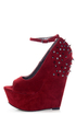 Shoe Republic LA Deare Wine Red Spiked & Studded Platform Wedges