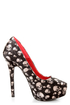 Shoe Republic LA Ghost Black Velvet Skull Print Pumps