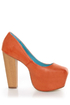 Shoe Republic LA Maple Orange Burnished Platform Heels