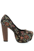 Shoe Republic LA Media Black Floral Tapestry Platform Heels
