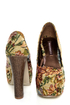 Shoe Republic LA Media Gold Floral Tapestry Platform Heels