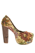 Shoe Republic LA Media Gold Floral Tapestry Platform Heels