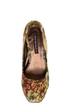 Shoe Republic LA Media Gold Floral Tapestry Platform Heels