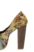Shoe Republic LA Media Gold Floral Tapestry Platform Heels