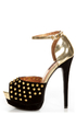 Shoe Republic LA Shiva Black and Gold Studded Platform Heels