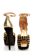 Shoe Republic LA Shiva Black and Gold Studded Platform Heels
