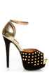 Shoe Republic LA Shiva Black and Gold Studded Platform Heels