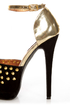 Shoe Republic LA Shiva Black and Gold Studded Platform Heels