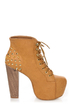 Shoe Republic LA Terza Tan Spiked and Studded Lace-Up Booties