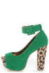 Shoe Republic LA Vicenza Green and Leopard Platform Heels
