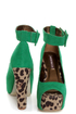Shoe Republic LA Vicenza Green and Leopard Platform Heels