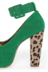 Shoe Republic LA Vicenza Green and Leopard Platform Heels