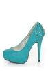 Shoe Republic LA Volta Turquoise Spikes and Studs Platform Pumps