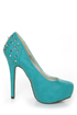 Shoe Republic LA Volta Turquoise Spikes and Studs Platform Pumps