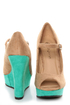Diva Lounge Madison 07 Tan and Turquoise Peep Toe Wedges