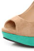 Diva Lounge Madison 07 Tan and Turquoise Peep Toe Wedges