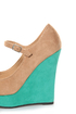 Diva Lounge Madison 07 Tan and Turquoise Peep Toe Wedges