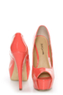 Diva Lounge Paloma 2 Hot Coral Patent Peep Toe Platform Pumps