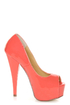 Diva Lounge Paloma 2 Hot Coral Patent Peep Toe Platform Pumps