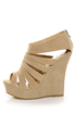 Yoki Alyson Beige Velvety Platform Cage Wedges