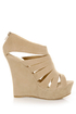 Yoki Alyson Beige Velvety Platform Cage Wedges