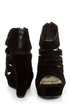Yoki Alyson Black Velvety Platform Cage Wedges
