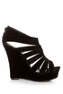 Yoki Alyson Black Velvety Platform Cage Wedges