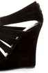 Yoki Alyson Black Velvety Platform Cage Wedges