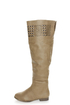 Yoki Giada Beige Studded Over-the-Knee Boots