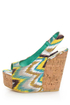 Yoki Larly 12 Blue Ikat Print Slingback Platform Wedges